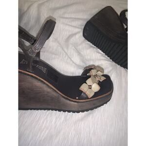 Vintage 90s Y2K Floral Wooden Chunky Platform Wedge Sandals Shoes Women’s Size 6